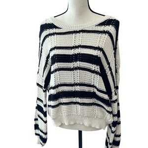 Saltwater LUXE Black & Ivory Striped Coastal Chunky Knit Sweater | XL | NWT